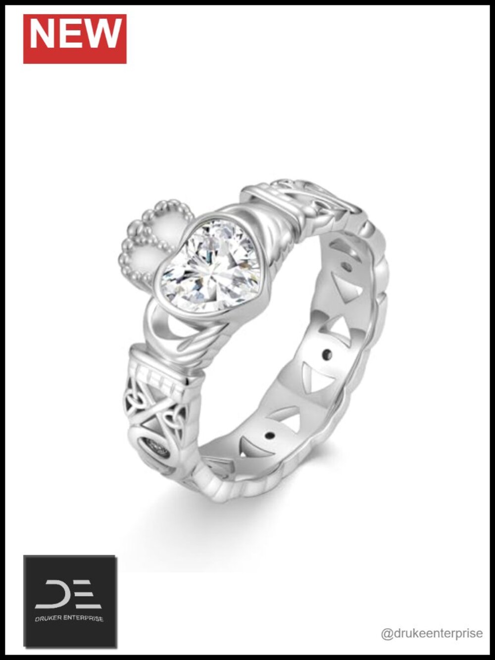 Sterling Silver Claddagh Ring with Birthstone Promise Wedding Celtic Jewelry